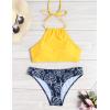 image:imageEkouaer High Neck Halter Bikini Top Floral Swimsuits Two Piece Bathing Suits Triangle Bottoms for Women Teen Juniors XSXXLYellow Dark Blue Leaf