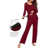 image:imageEkouaer Maternity Nursing Pajama Set Long Sleeve Top amp Pants with Pockets Breastfeeding Sleepwear Double Layer PregnancyA Wine Red