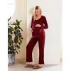 image:imageEkouaer Maternity Nursing Pajama Set Long Sleeve Top amp Pants with Pockets Breastfeeding Sleepwear Double Layer PregnancyA Wine Red