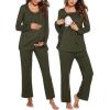 image:imageEkouaer Maternity Nursing Pajama Set Long Sleeve Top amp Pants with Pockets Breastfeeding Sleepwear Double Layer PregnancyArmy Green