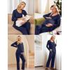 image:imageEkouaer Maternity Nursing Pajama Set Long Sleeve Top amp Pants with Pockets Breastfeeding Sleepwear Double Layer PregnancyNavy Blue