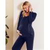 image:imageEkouaer Maternity Nursing Pajama Set Long Sleeve Top amp Pants with Pockets Breastfeeding Sleepwear Double Layer PregnancyNavy Blue