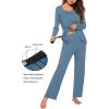 image:imageEkouaer Maternity Nursing Pajama Set Long Sleeve Top amp Pants with Pockets Breastfeeding Sleepwear Double Layer PregnancySalvia Blue