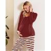 image:imageEkouaer Maternity Nursing Pajama Set Long Sleeve Top amp Pants with Pockets Breastfeeding Sleepwear Double Layer PregnancyWine Beer Stripe