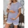 image:imageEkouaer Maternity Pajamas 2 Piece Outfits Waffle Knit Short Sleeve Tops and Shorts Loungewear Set Pregnancy ClothesBlue Stripes