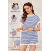 image:imageEkouaer Maternity Pajamas 2 Piece Outfits Waffle Knit Short Sleeve Tops and Shorts Loungewear Set Pregnancy ClothesBlue Stripes