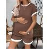 image:imageEkouaer Maternity Pajamas 2 Piece Outfits Waffle Knit Short Sleeve Tops and Shorts Loungewear Set Pregnancy ClothesBrown