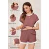 image:imageEkouaer Maternity Pajamas 2 Piece Outfits Waffle Knit Short Sleeve Tops and Shorts Loungewear Set Pregnancy ClothesBurgundy