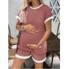image:imageEkouaer Maternity Pajamas 2 Piece Outfits Waffle Knit Short Sleeve Tops and Shorts Loungewear Set Pregnancy ClothesBurgundy