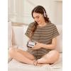 image:imageEkouaer Maternity Pajamas 2 Piece Outfits Waffle Knit Short Sleeve Tops and Shorts Loungewear Set Pregnancy ClothesCoffee Stripes
