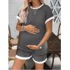 image:imageEkouaer Maternity Pajamas 2 Piece Outfits Waffle Knit Short Sleeve Tops and Shorts Loungewear Set Pregnancy ClothesDark Grey