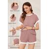 image:imageEkouaer Maternity Pajamas 2 Piece Outfits Waffle Knit Short Sleeve Tops and Shorts Loungewear Set Pregnancy ClothesDirty Pink