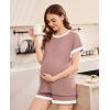 image:imageEkouaer Maternity Pajamas 2 Piece Outfits Waffle Knit Short Sleeve Tops and Shorts Loungewear Set Pregnancy ClothesDirty Pink