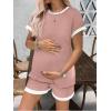 image:imageEkouaer Maternity Pajamas 2 Piece Outfits Waffle Knit Short Sleeve Tops and Shorts Loungewear Set Pregnancy ClothesDirty Pink