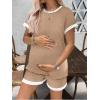 image:imageEkouaer Maternity Pajamas 2 Piece Outfits Waffle Knit Short Sleeve Tops and Shorts Loungewear Set Pregnancy ClothesLight Khaki