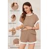 image:imageEkouaer Maternity Pajamas 2 Piece Outfits Waffle Knit Short Sleeve Tops and Shorts Loungewear Set Pregnancy ClothesLight Khaki
