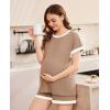 image:imageEkouaer Maternity Pajamas 2 Piece Outfits Waffle Knit Short Sleeve Tops and Shorts Loungewear Set Pregnancy ClothesLight Khaki