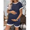 image:imageEkouaer Maternity Pajamas 2 Piece Outfits Waffle Knit Short Sleeve Tops and Shorts Loungewear Set Pregnancy ClothesNavy Blue