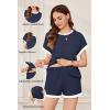 image:imageEkouaer Maternity Pajamas 2 Piece Outfits Waffle Knit Short Sleeve Tops and Shorts Loungewear Set Pregnancy ClothesNavy Blue