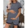 image:imageEkouaer Maternity Pajamas 2 Piece Outfits Waffle Knit Short Sleeve Tops and Shorts Loungewear Set Pregnancy ClothesNavy Stripes