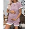 image:imageEkouaer Maternity Pajamas 2 Piece Outfits Waffle Knit Short Sleeve Tops and Shorts Loungewear Set Pregnancy ClothesPink Print