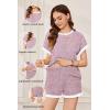 image:imageEkouaer Maternity Pajamas 2 Piece Outfits Waffle Knit Short Sleeve Tops and Shorts Loungewear Set Pregnancy ClothesPink Print