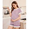 image:imageEkouaer Maternity Pajamas 2 Piece Outfits Waffle Knit Short Sleeve Tops and Shorts Loungewear Set Pregnancy ClothesPink Print