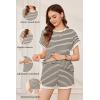 image:imageEkouaer Maternity Pajamas 2 Piece Outfits Waffle Knit Short Sleeve Tops and Shorts Loungewear Set Pregnancy ClothesStripes Beige