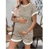image:imageEkouaer Maternity Pajamas 2 Piece Outfits Waffle Knit Short Sleeve Tops and Shorts Loungewear Set Pregnancy ClothesStripes Beige