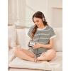 image:imageEkouaer Maternity Pajamas 2 Piece Outfits Waffle Knit Short Sleeve Tops and Shorts Loungewear Set Pregnancy ClothesStripes Beige