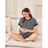 image:imageEkouaer Maternity Pajamas 2 Piece Outfits Waffle Knit Short Sleeve Tops and Shorts Loungewear Set Pregnancy ClothesStripes Black