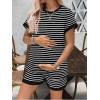image:imageEkouaer Maternity Pajamas 2 Piece Outfits Waffle Knit Short Sleeve Tops and Shorts Loungewear Set Pregnancy ClothesStripes Black