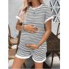 image:imageEkouaer Maternity Pajamas 2 Piece Outfits Waffle Knit Short Sleeve Tops and Shorts Loungewear Set Pregnancy ClothesStripes White