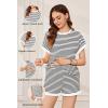image:imageEkouaer Maternity Pajamas 2 Piece Outfits Waffle Knit Short Sleeve Tops and Shorts Loungewear Set Pregnancy ClothesStripes White