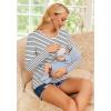 image:imageEkouaer Women 3 Packs Nursing Shirts Long Sleeve Breastfeeding Tops Round Neck Postpartum Clothes Double Layer Maternity TeeLake Green  Black  Stripe Black  White