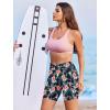 image:imageEkouaer Womens 85 Board Shorts High Waisted Swim Shorts Cross Waist Beach Surf Swimwear Swimsuit Bottoms with Pocket S3XLRed Flower Green Leaves