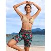 image:imageEkouaer Womens 85 Board Shorts High Waisted Swim Shorts Cross Waist Beach Surf Swimwear Swimsuit Bottoms with Pocket S3XLRed Flowers Green Leaves