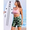 image:imageEkouaer Womens 85 Board Shorts High Waisted Swim Shorts Cross Waist Beach Surf Swimwear Swimsuit Bottoms with Pocket S3XLWhite Flowers Green Leaves