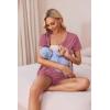 image:imageEkouaer Womens Maternity Nursing Pajama Sets Short Sleeve Postpartum Pajamas Breastfeeding Pregnancy ClothesGrey Red