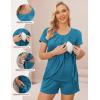 image:imageEkouaer Womens Maternity Nursing Pajamas Set Breastfeeding Sleepwear Double Layer Short Sleeve Top amp Shorts Nursing PjsBlue