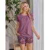 image:imageEkouaer Womens Maternity Nursing Pajamas Set Breastfeeding Sleepwear Double Layer Short Sleeve Top amp Shorts Nursing PjsFloral Purplishred