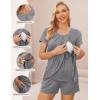 image:imageEkouaer Womens Maternity Nursing Pajamas Set Breastfeeding Sleepwear Double Layer Short Sleeve Top amp Shorts Nursing PjsGrey