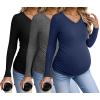 image:imageEkouaer Womens Maternity Shirts Long Sleeve 3 Packs Pregnancy VNeck Clothes Side Ruched Blouse Tops for Mama SXXLBlackDark GreyNavy Blue