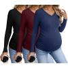 image:imageEkouaer Womens Maternity Shirts Long Sleeve 3 Packs Pregnancy VNeck Clothes Side Ruched Blouse Tops for Mama SXXLBlackMaroonNavy Blue