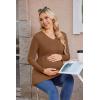 image:imageEkouaer Womens Maternity Shirts Long Sleeve Pregnancy Tops for Women V Neck Tunic Blouses ClothesLight Brown