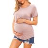image:imageEkouaer Womens Maternity Shirts Short Sleeves Nursing Tops 3 Pack Double Laye Breastfeeding Tees Pregnancy Clothes SXXL3pcs Black  Army Green  Dirty Pink