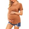 image:imageEkouaer Womens Maternity Shirts Short Sleeves Nursing Tops 3 Pack Double Laye Breastfeeding Tees Pregnancy Clothes SXXL3pcs Black  Light Brown  Deep Army Green
