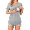 image:imageEkouaer Womens Maternity Shirts Short Sleeves Nursing Tops 3 Pack Double Laye Breastfeeding Tees Pregnancy Clothes SXXL3pcs Black  Light Gray  Lake Green