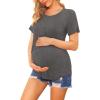 image:imageEkouaer Womens Maternity Shirts Short Sleeves Nursing Tops 3 Pack Double Laye Breastfeeding Tees Pregnancy Clothes SXXL3pcs Deep Grey  Floral Grey  Stripe Black  White