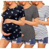 image:imageEkouaer Womens Maternity Shirts Short Sleeves Nursing Tops 3 Pack Double Laye Breastfeeding Tees Pregnancy Clothes SXXL3pcs Deep Grey  Floral Grey  Stripe Black  White
